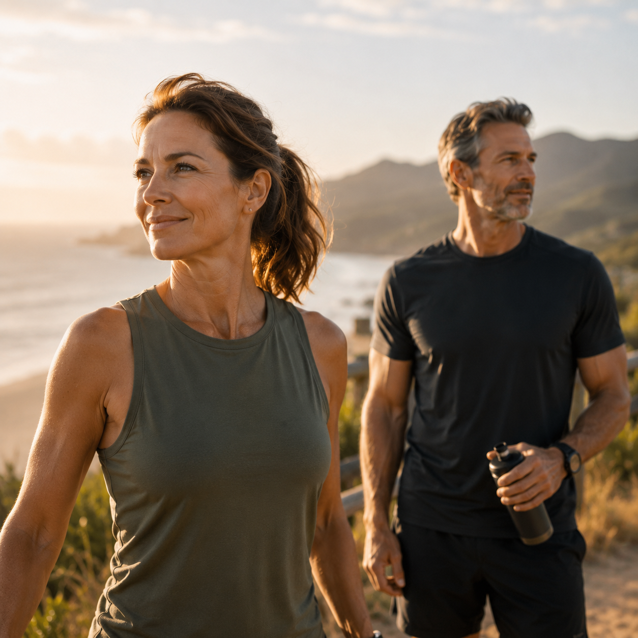 Healthy ageing - mature man and woman staying young and fit