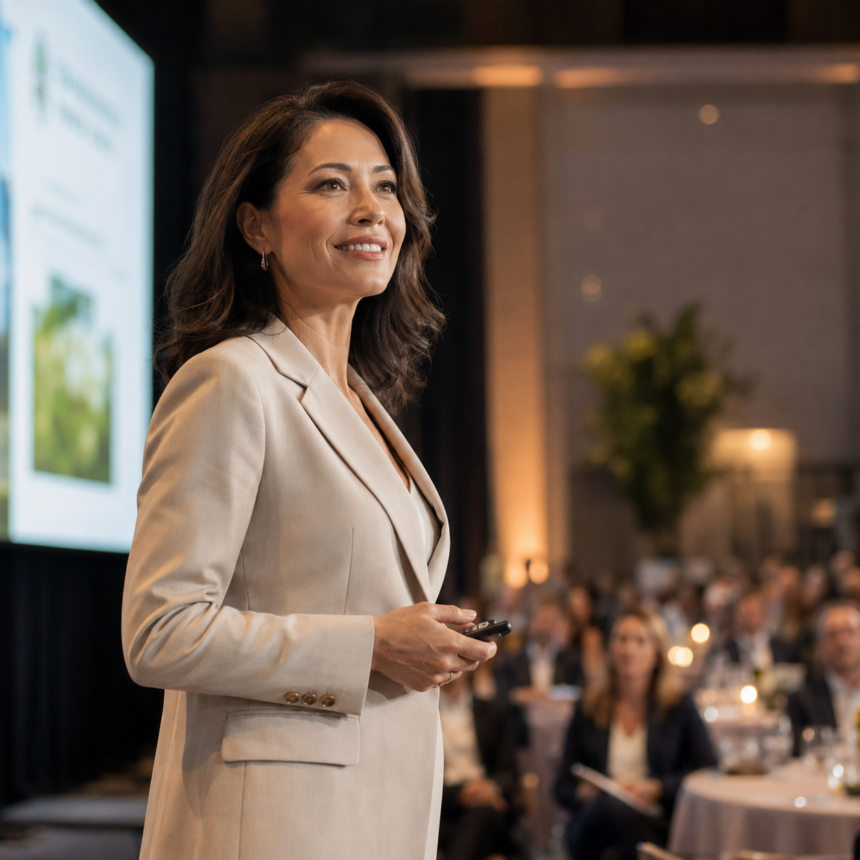 Public-facing professional speaking at an event